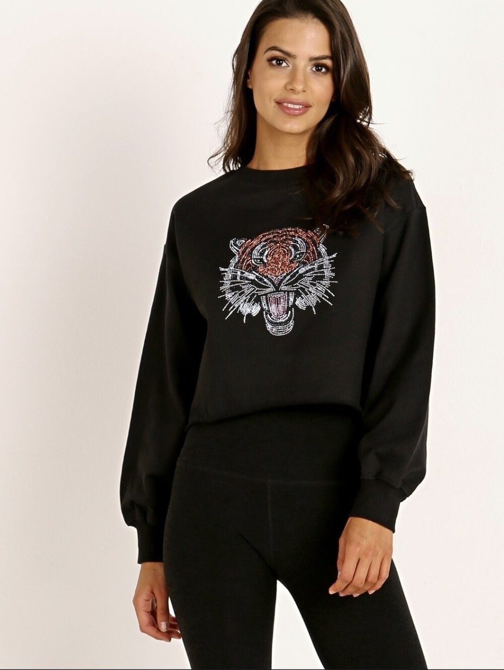 Beach Riot Black Sweatshirt with Metallic Tiger Logo Small